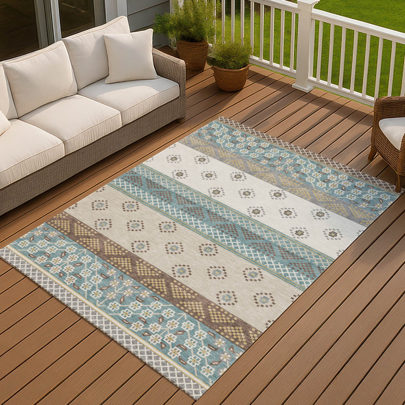 Machine Washable Indoor/Outdoor Chantille ACN2662 Stripes Rug, Teal, 5' x 7'6"