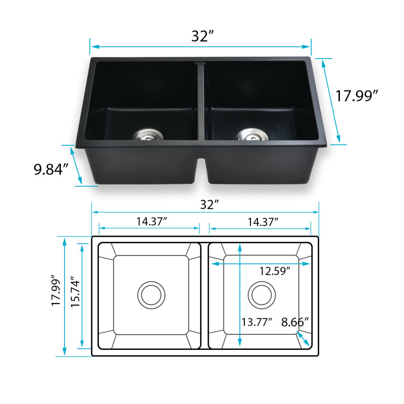 32'' L Double Bowl Quartz Kitchen Sink