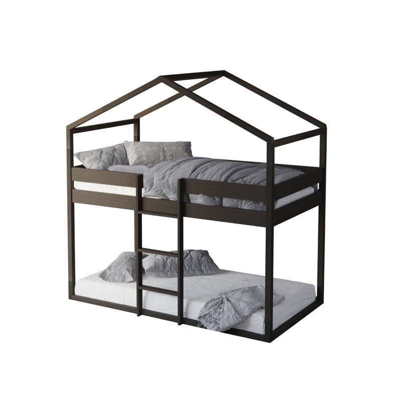 Lach Kids Twin Over Twin Bunk Bed, Taupe