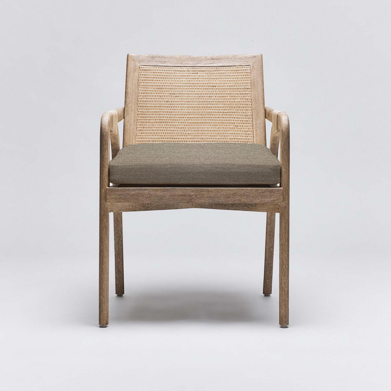 Delray Upholstered Arm Chair, White Ceruse, Moss Tweed