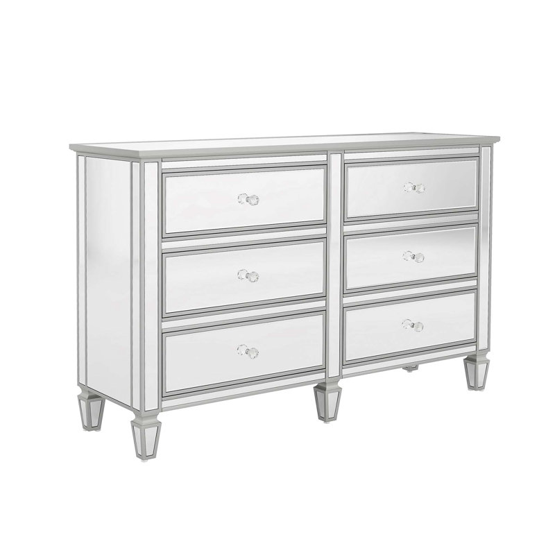 Commode double 6 tiroirs l 56,1 po Mikayle, Blanc/Noir