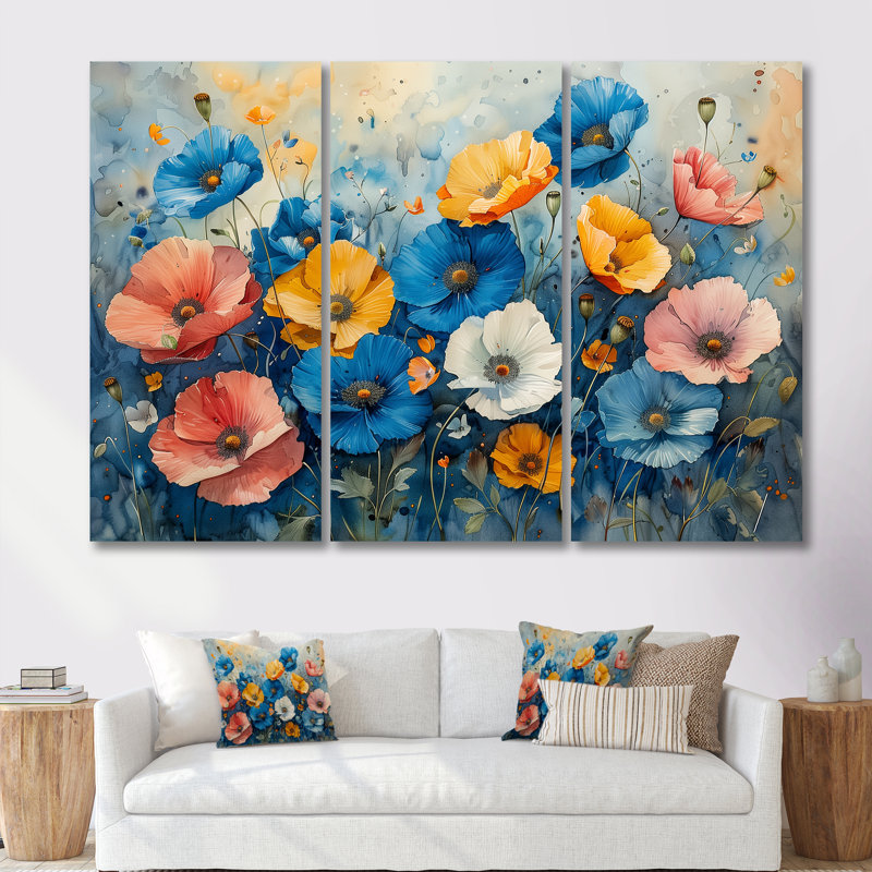 Stockport - ensemble d'art mural coquelicots, H 28 po x l 36 po x P 1 po, Toile tendue