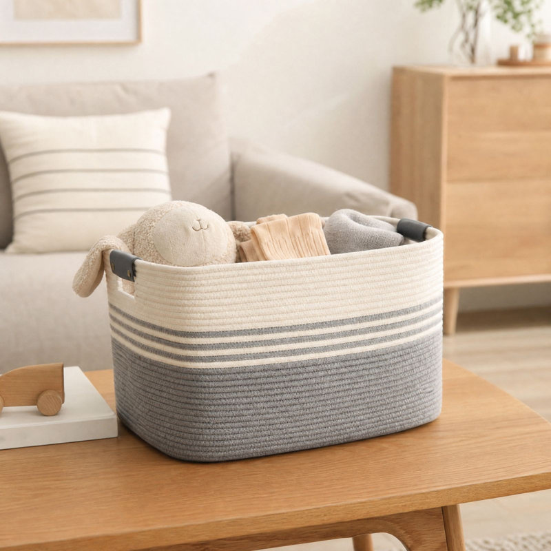 Panier de rangement pliable en polyester avec poignée pour tablette garde-robe, Gris
