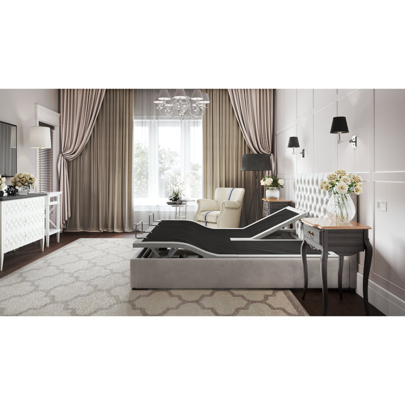 Base de lit grand Btx5 - Ajustement de la tête / du pied, 4 positions de mémoire, moteur réglable sous l'éclairage 6000N, tissu non tissé + tissé, profondeur de 60 po