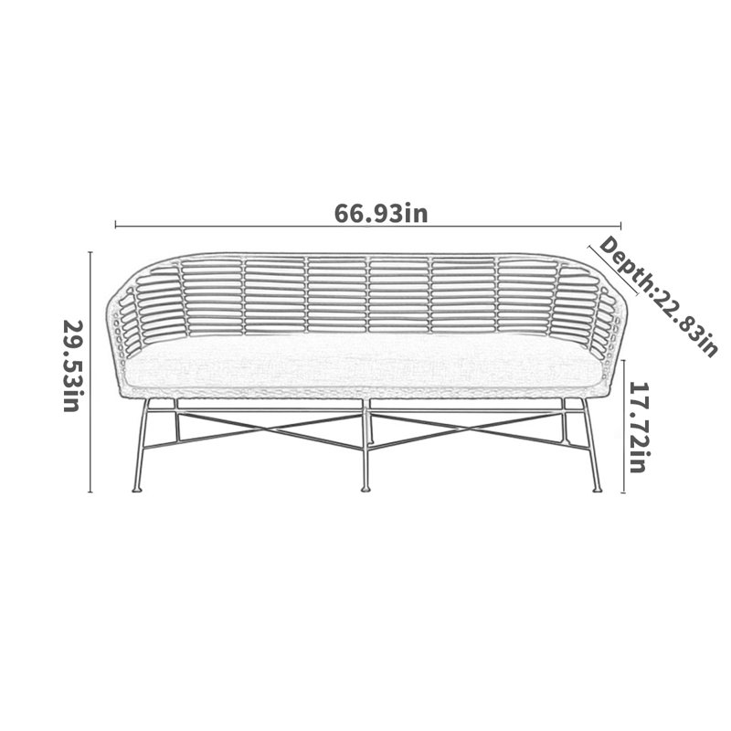 Outdoor handmade rattan sofa patio garden relaxati 66.93 " W Patio Sofa with Cushions
