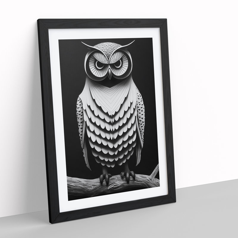 Owl Monochrome - Framed Print, Black, 34cm H x 25cm W x 2cm D