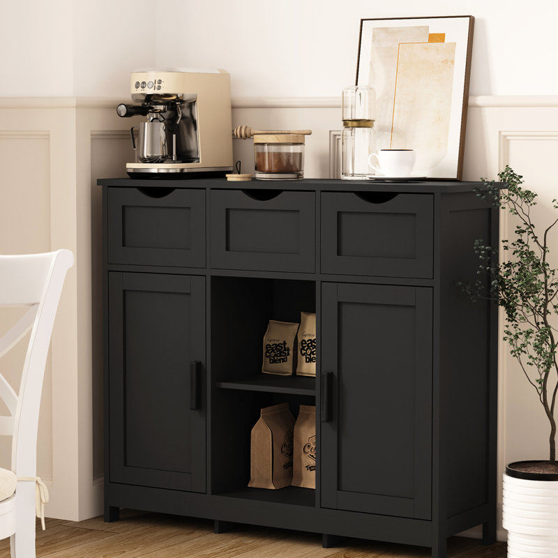 Storage Cabinets With Drawers And Shelves For Living Room, Bedroom, Bathroom - Black Cabinet Shelves, Quality Particle Board, Furniture, 40.7 In. Package Depth, 12.08 Height