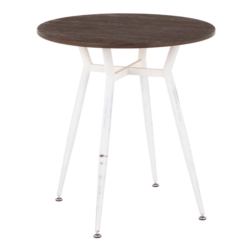 Clara Industrial Round Dinette Table In Vintage White Metal And Espresso Wood-Pressed Grain Bamboo By, White
