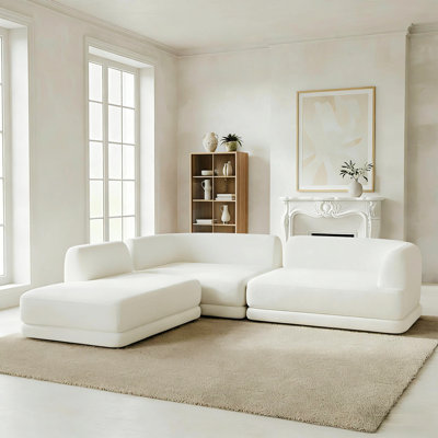 Canapé modulaire moderne en L avec assise profonde et méridienne, canapé d'intérieur pour la détente