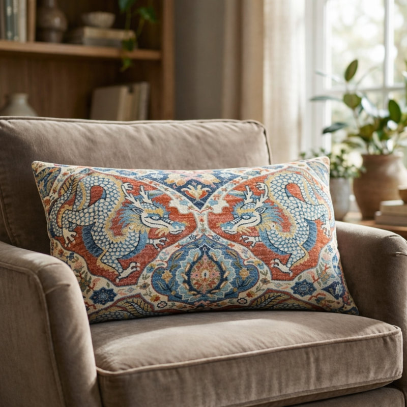 Coussin de luxe Amaryllis dragon, 22 po x 22 po, Coussin de sol