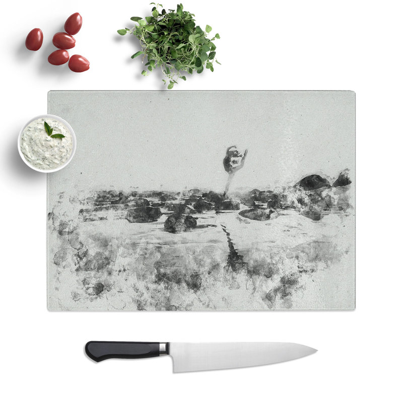 Tempered Glass Dancing upon the Beach Chopping Board, 20 cm x 28.5 cm