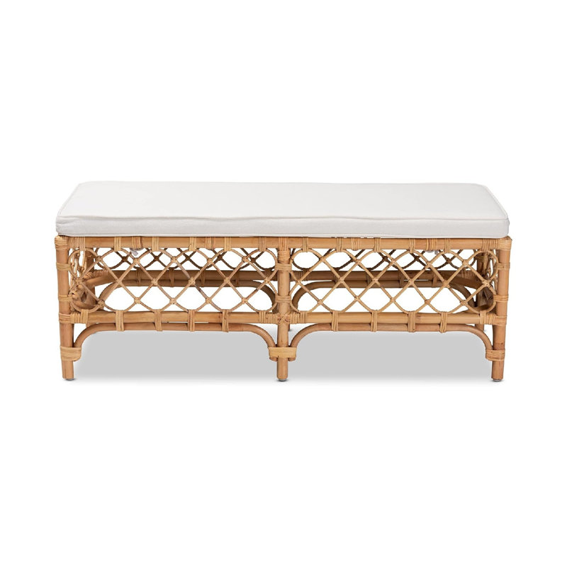 48" Boho Wicker Ottoman, Handwoven Cane Entryway Seat