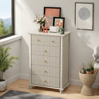 Modern Dresser With 5 Drawers And Metal Handles