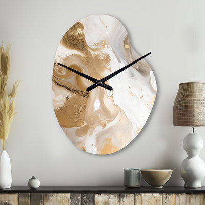 Gold And Grey A Marble Effect IV - Pear Shape Unique Abstract Marble Wall Clock