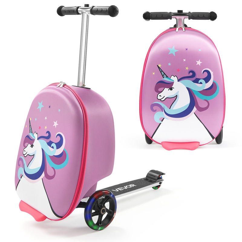 Ride-on Luggage, 20 L Capacity, 20 Inches Kids Scooter Suitcase with Flash PU Wheels, Adjustable Handle & TPR Non-Slip Grip, Foldable & Lightweight Scooter Luggage for Kids Aged 5+, Purple