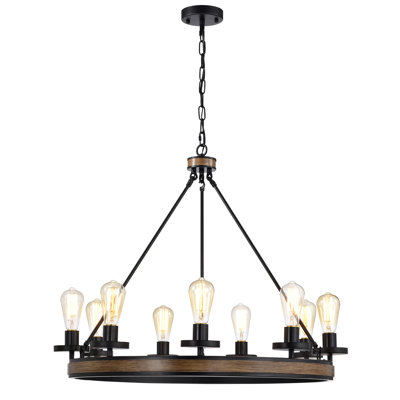 9 - Light Dimmable Wagon Wheel Chandelier