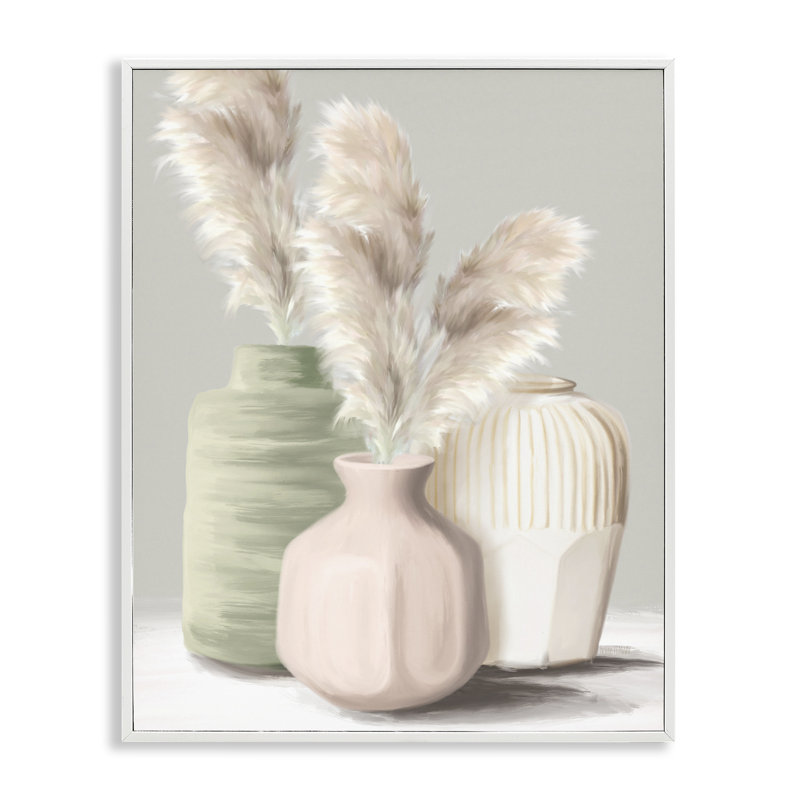 Doux vases Pampas encadrés, estampe de House Fenway, H 14 po x l 11 po, Giclée encadrée blanc bord de mer