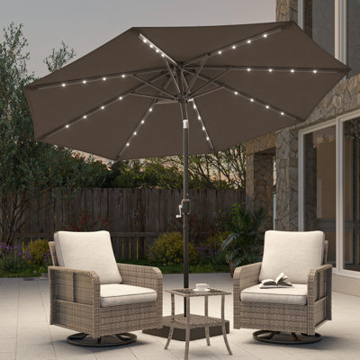 Parasol de patio 10 pi DEL, cadre de marché avec cadre en métal robuste à 8 nervures