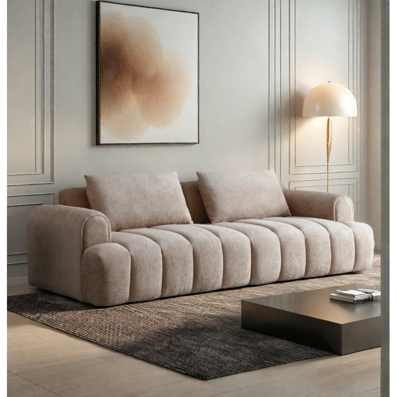 Canapé 100 places en velours de chenille 100 po, Chon, Camel Chenille