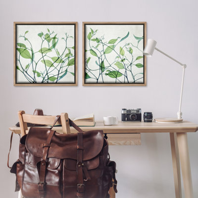 «Green Botanical Leaves Xray», ensemble de 2 toiles flottantes encadrées par Victoria Barnes