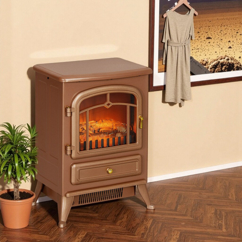 22" Freestanding Electric Fireplace Heater Stove W/ Realistic LED Flames Overheat Protection 750W/1500W 16.25" X 11" X 21.5"
