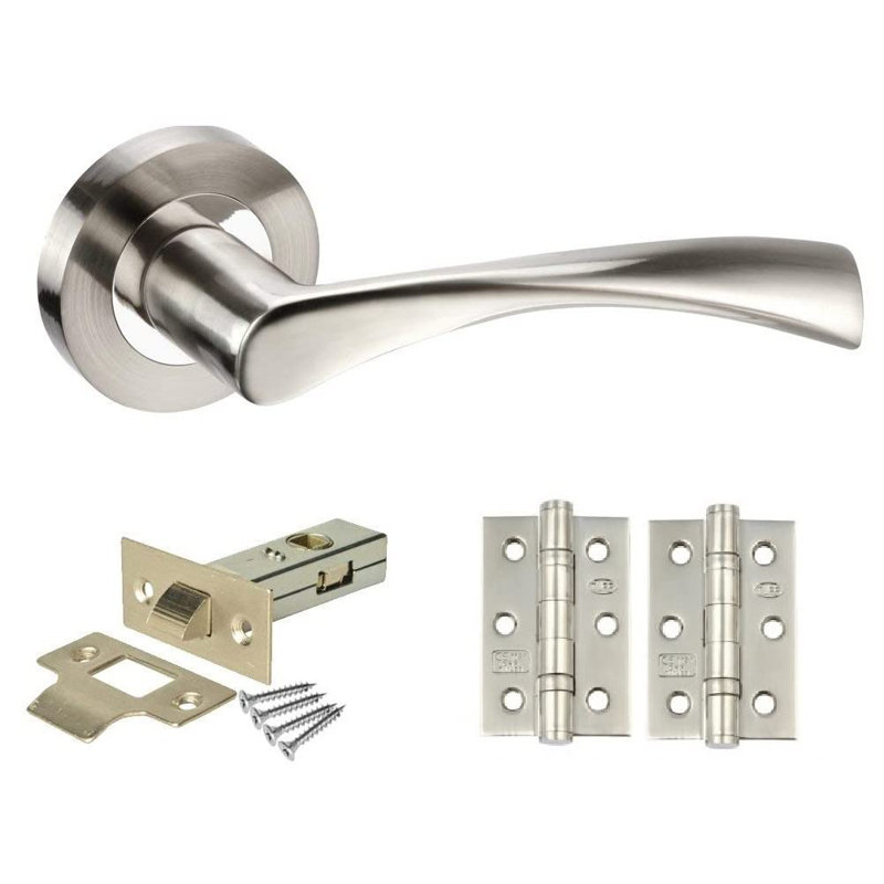 Golden Grace 1 Pair Twist Astrid Style Modern Door Handles Set Lever Latch on Round Rose with Ball Bearing Hinges and 64mm Tubular Latch