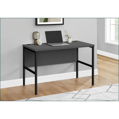 Bureaux, bureau d'ordinateur moderne de 48 po avec plateau en stratifié Pieds en métal noir | Gris | Panneau de particules