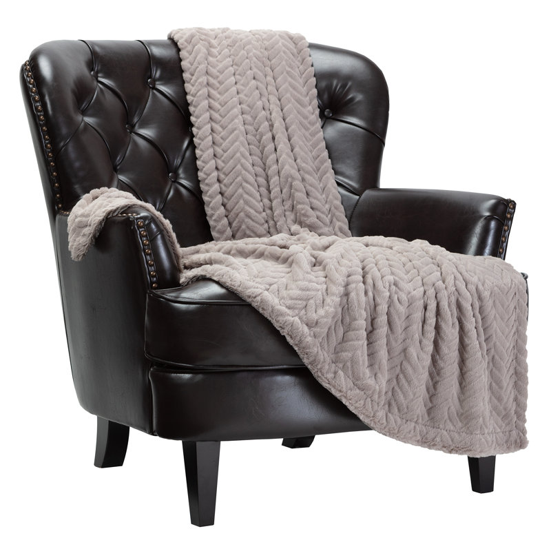  Soft Embossed Faux Fur Throw, Taupe Grey