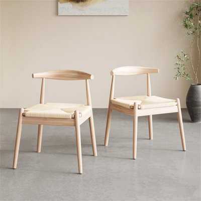 Ensemble de 2 chaises de salle à manger de style Mid-Century avec structure solide et siège tissé à la main