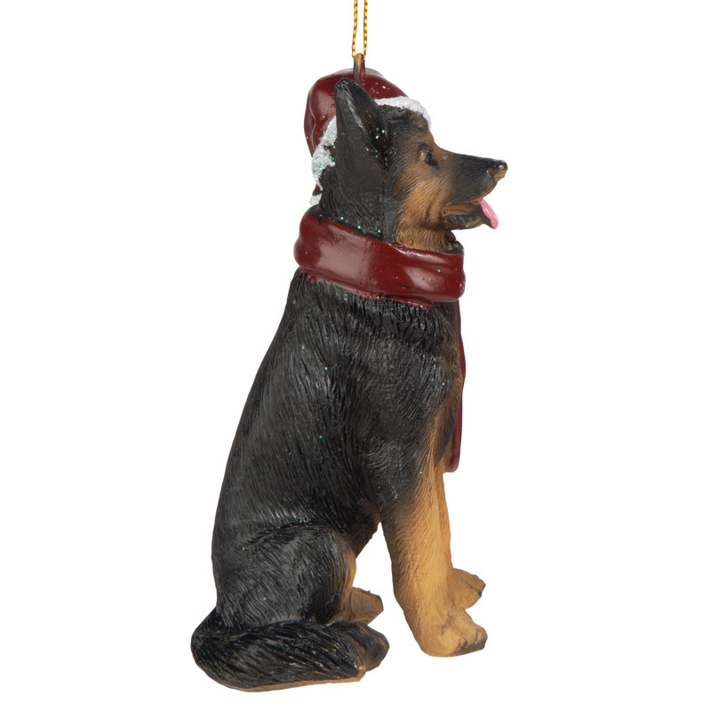Festive German Shepherd Resin Holiday Ornament with Santa Hat