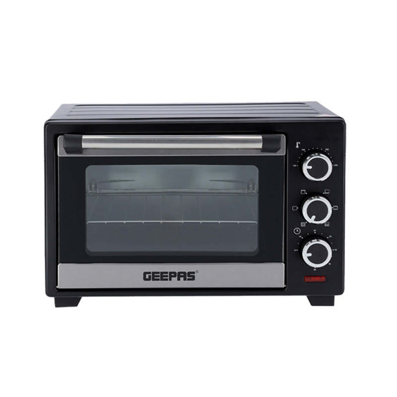 GEEPAS Mini Oven & Grill Rotisserie Baking Roasting & Grilling 1600W Temp Control 100–230°C Double Glass Door 60min Timer Auto Shut Off Bell