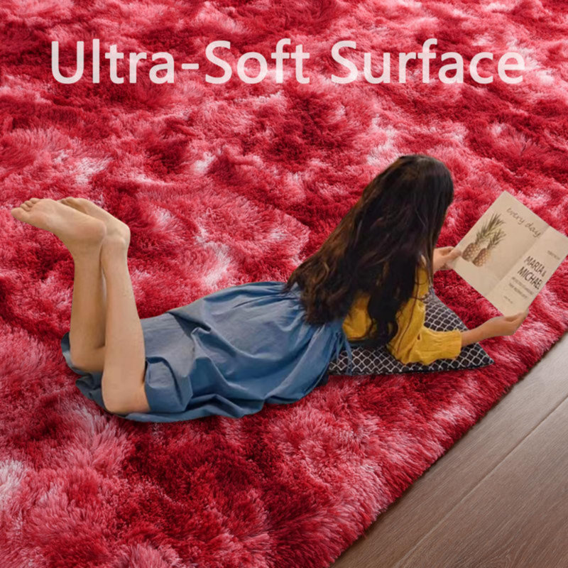 Tapis à poil long Antonije Tie Dye, Rectangulaire 8 pi x 10 pi, Red