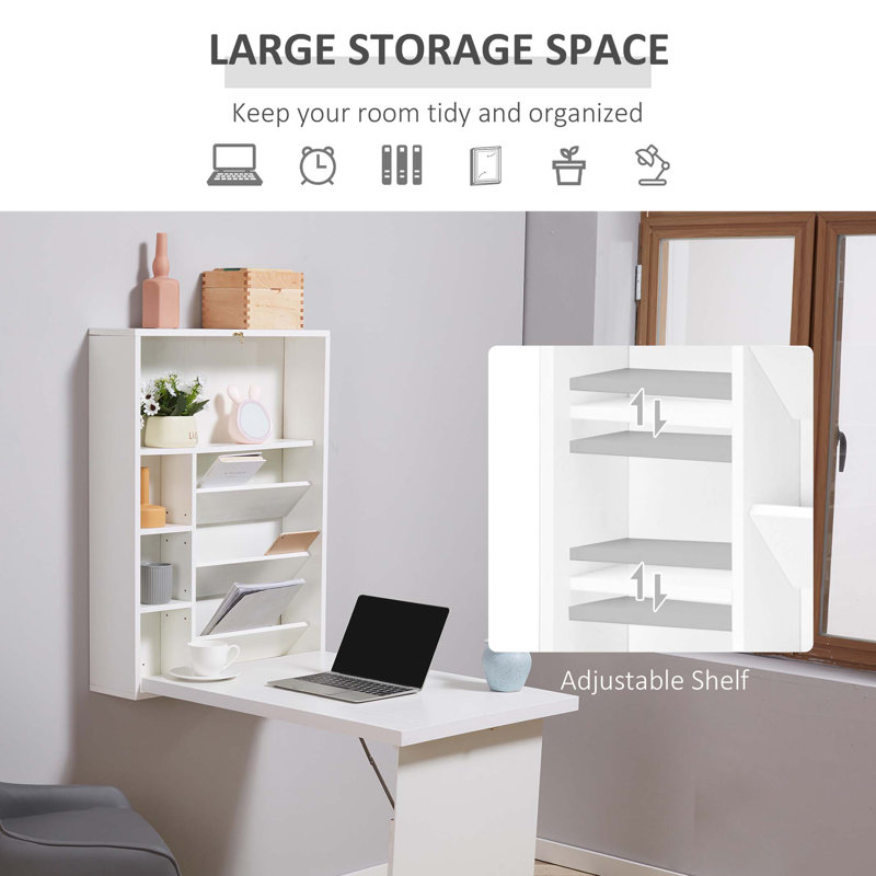 Armoire de bureau murale pliante, Blanc, H 58,75 po x l 37 po x P 23,5 po