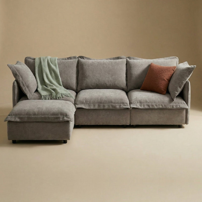 Canapé trois places et pouf Qoosh, gris fossile, Gris fossile
