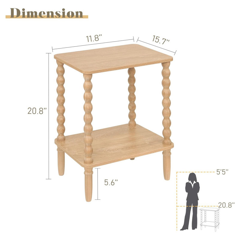 Small End Table, Couch Side Table With 2-Tier Storage Shelf, Wood Coffee Table For Bedroom, Living Room, Small Spaces(Rustic Walnut)