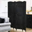 Paravent 4 panneaux, paravent de 5,6 pi de hauteur. Noir avec motif contemporain tissé à la main et plateau arqué attrayant pour la maison. Chambre polyvalente, bureau. Structure en bois, sangles en polypropylène.