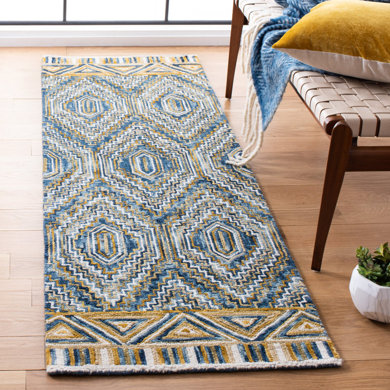 Tapis géométrique en laine touffeté à la main Deyoung, Tapis de couloir 2 pi 3 po x 8 pi