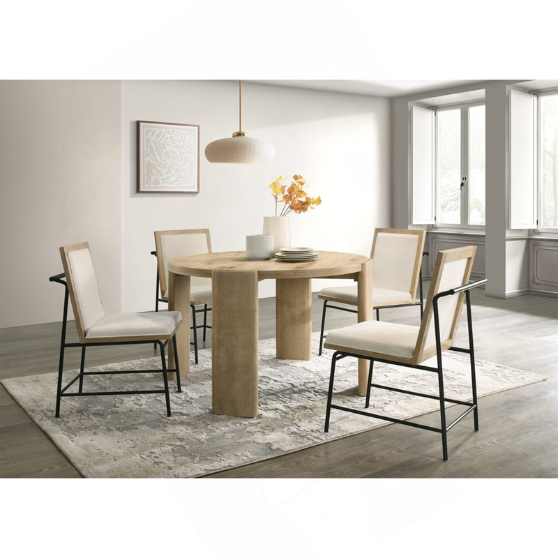 Ensemble de table de salle à manger 47 po avec chaises rembourrées de couleur crème Bruno