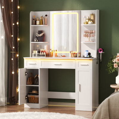  Wood Vanity Desk with Drawers