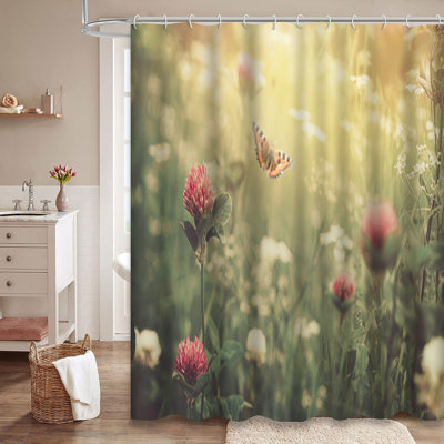 Rideau de douche naturel à motif floral avec 12 crochets