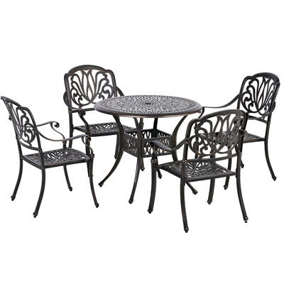 Liverman 4 - Person Patio Dining Set Umbrella Hole Included Round Table