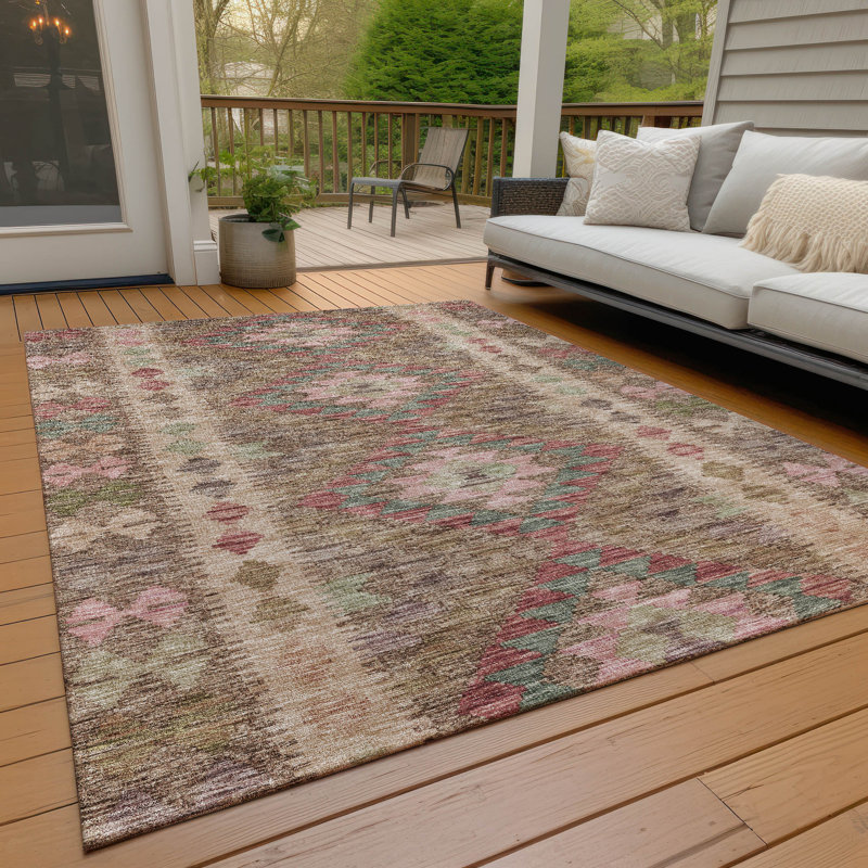 Machine Washable Indoor/Outdoor Claudian ACN1226 Brown Rug, Rectangle 3' x 5'