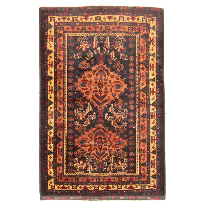 Tapis noir Teimani 3 pi 11 po x 6 pi 2 po