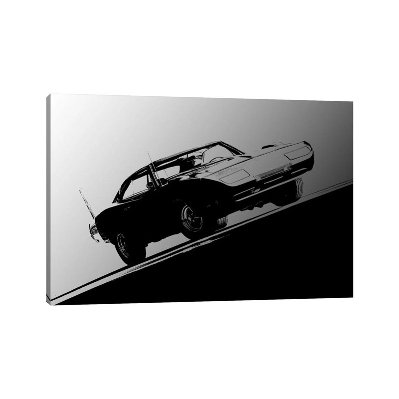 1969 Dodge Daytona, Black & White by Clive Branson - Wrapped Canvas Print