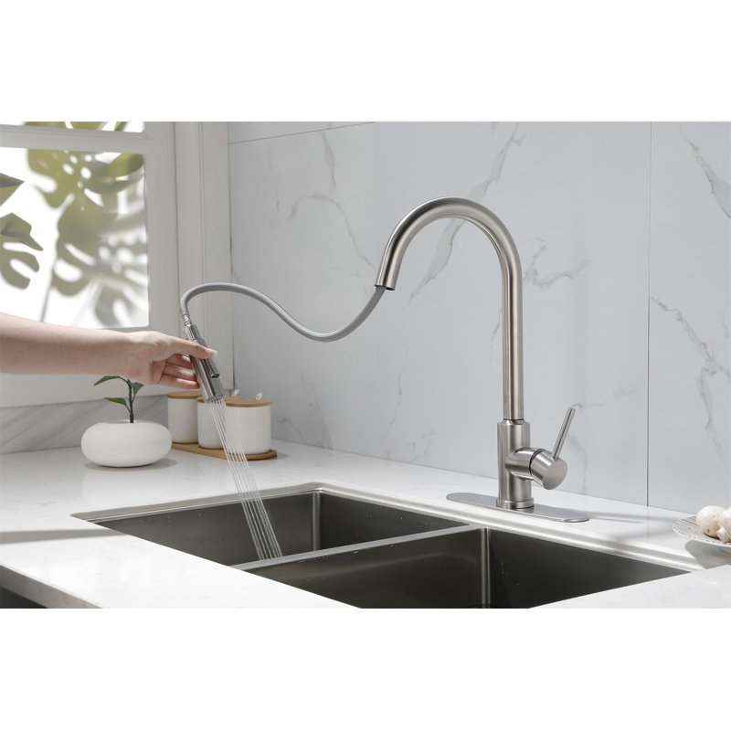Kitchen Faucet With Pull Down Sprayer, Brushed Nickel, No Sensor