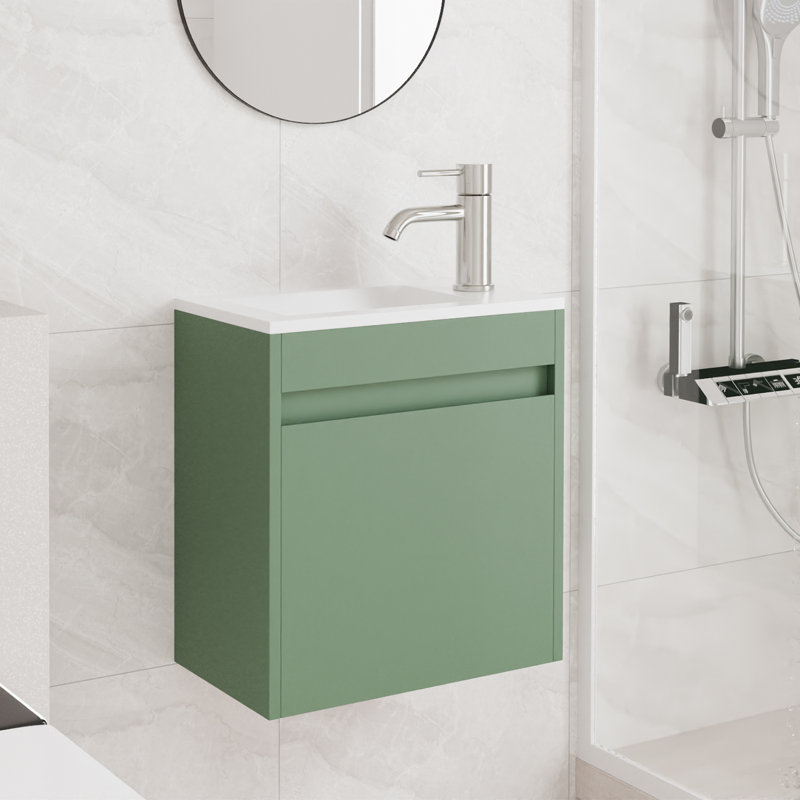 16” Bathroom Vanity Sink Combo For Small Space Wall Mounted Cabinet Set, Sage Green