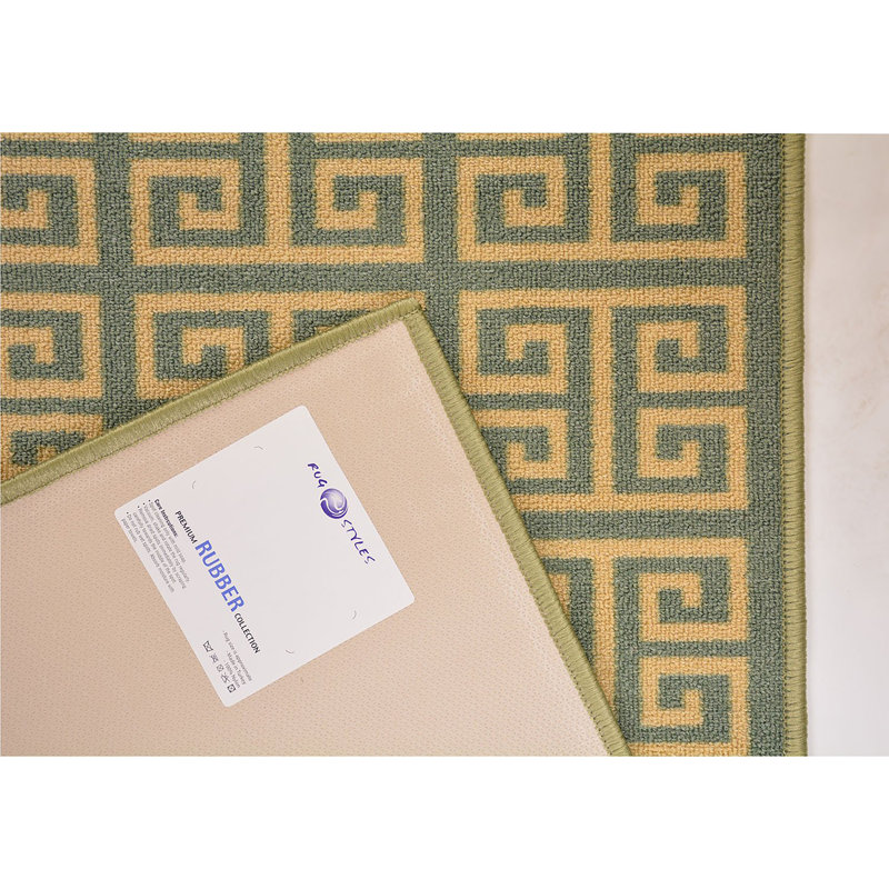Squared Greek Key Slip Resistant Low Pile Runner Rug