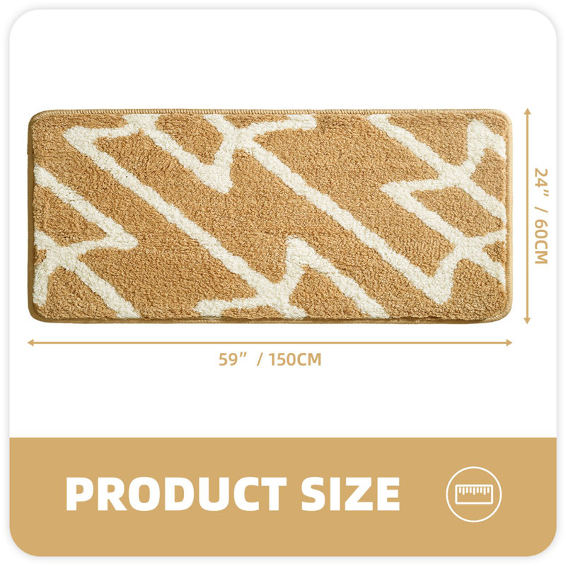 Dorwin Microfiber Non-Slip Bath Rug, Khaki, 0.7" H x 59" W x 24" D