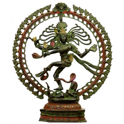 Statue Nataraja en laiton faite à la main 20 po | Shiva vert et vert dansant pour un salon rétro