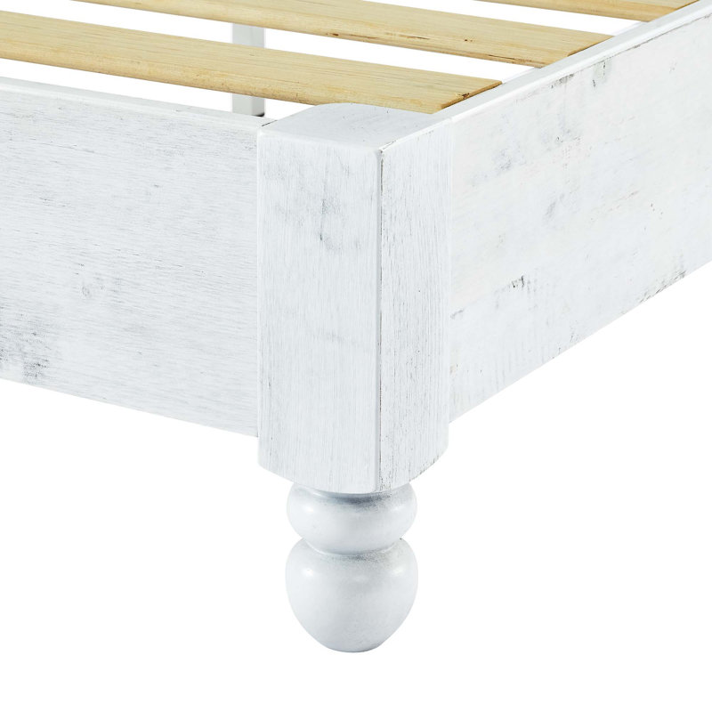 12" Wood Bed Frame, Whitewashed, Queen